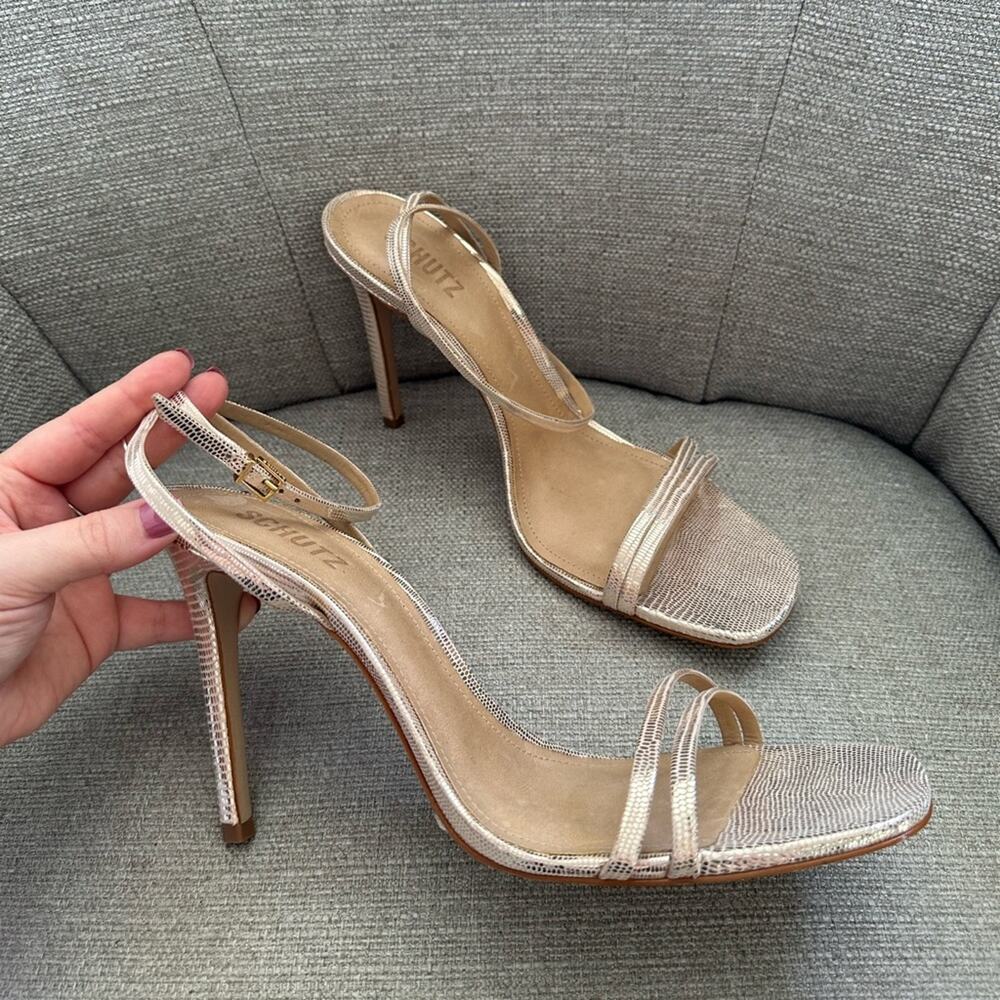 Schutz Altina Embossed Metallic Heel NEW